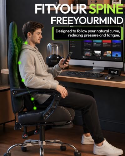 Dowinx Ergonomic Gaming Chair with Footrest & Massage Lumbar, 2D-Linkage ...
