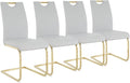 Goujxcy Dining Chairs Set of 4, Modern High Back Kitchen Chairs with Metal Legs and Faux Leather Padded Seat Upholstered Dining Chairs for Dining & Kitchen,Living Room (Light Gray&Gold, Set of 4)