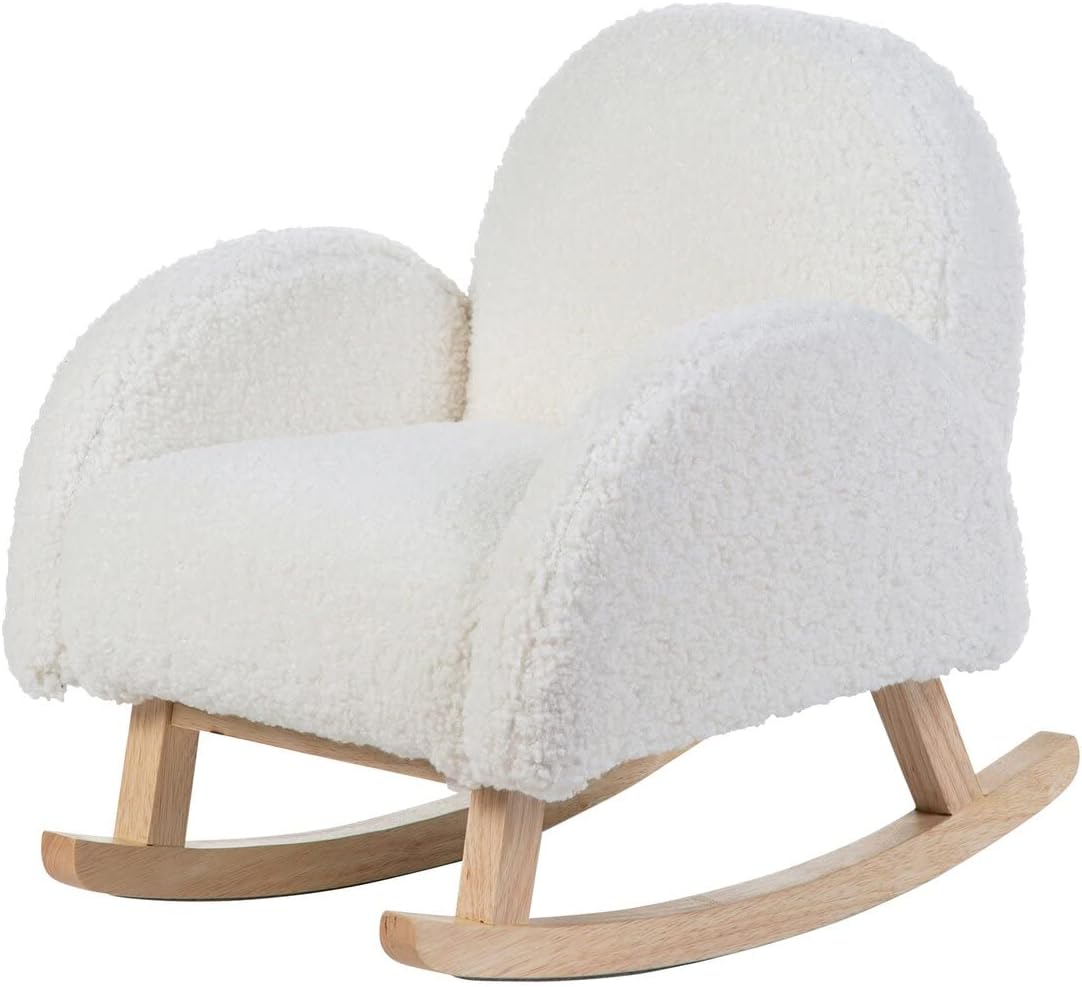 Reatowrol Childhome - Rocking Chair for Children - Super Soft Teddy Fabric, Antique White Natural 52 x 45 x 51 cm, Twin