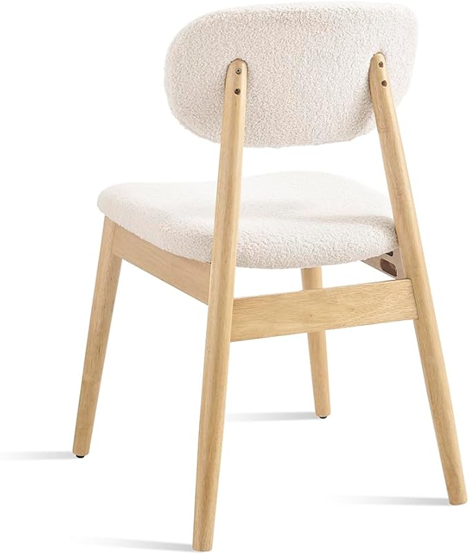 Wooden Dining Chairs Set of 4, Farmhouse Boucle Upholstered Kitchen Chairs, White