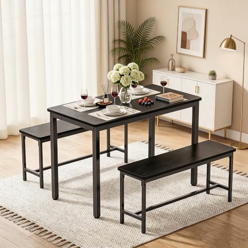 Dining Table Set for 4, 3 Piece Dining Room Table Set for Space-Saving, Moder...