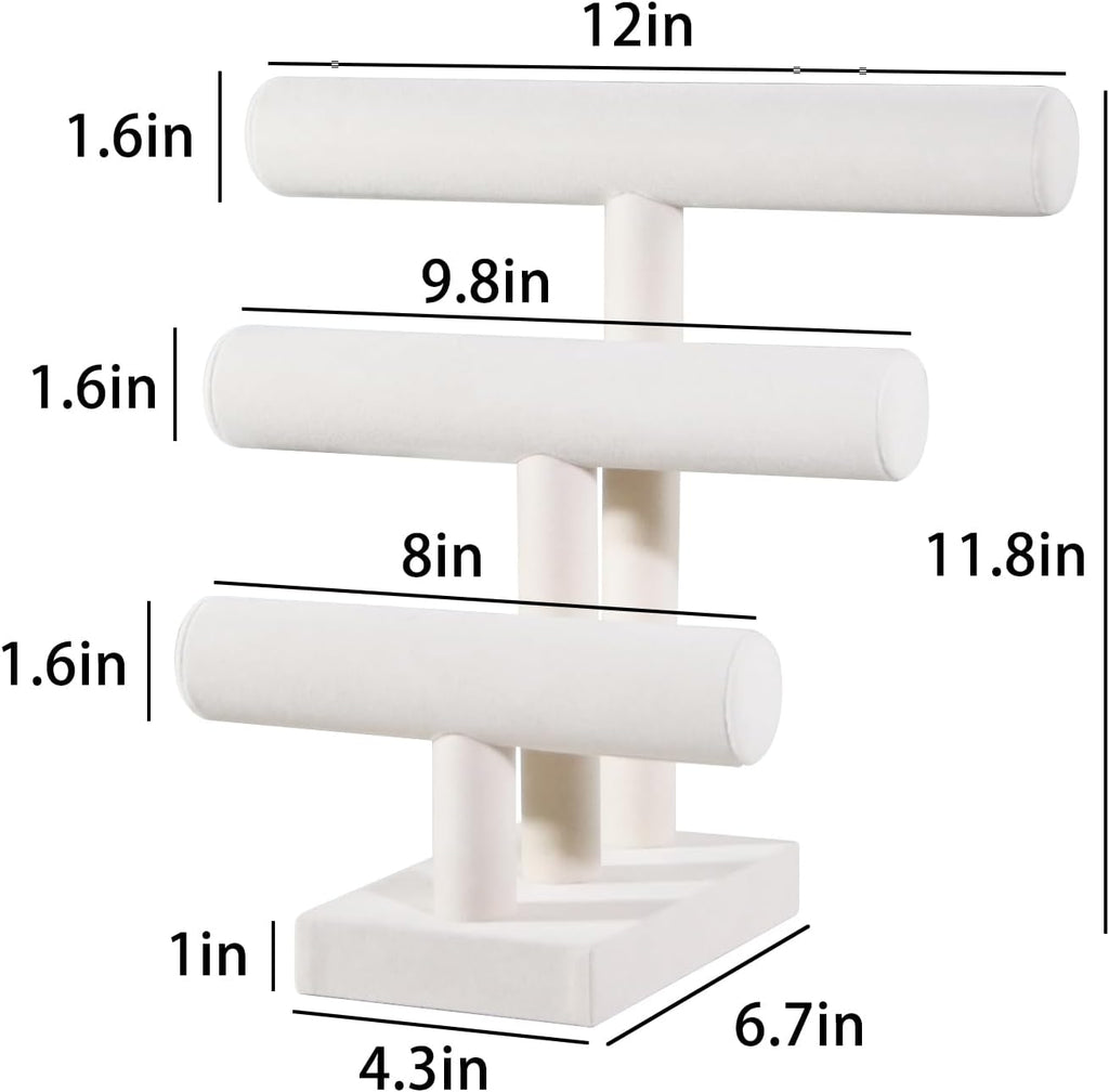 T-Bar Bracelet Holder Stand, Bracelet Jewelry Organizer Stand, Bangle Bracelet Watch Display for Selling, Scrunchie Hair Ties Jewelry Storage Rack for Women (3 tier beige)