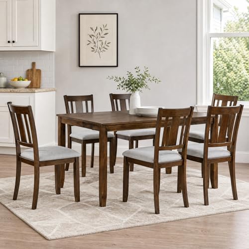 7-Piece Dining Table Set, Counter Height Kitchen Set with Rectangular Table &...