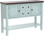 Merax Wood Farmhouse Buffet Sideboard Table with Drawers and Bottom Shelf Console Table for Living Room Dinning Room Kitchen (Retro Blue)