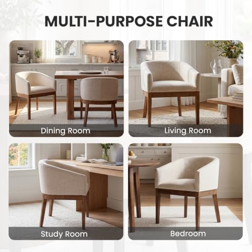 RIVOVA Mid-Century Modern Beige Dining Chairs Set of 8, Linen Upholstered Kit...