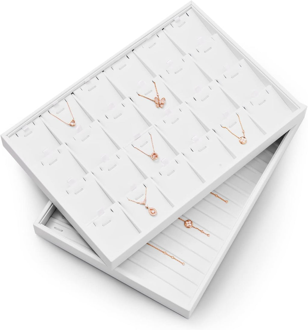 White PU Leather Jewelry Display Tray 24 Grids Pendant Earrings Necklace Organizer Display Showcase Jewelry Storage Tray