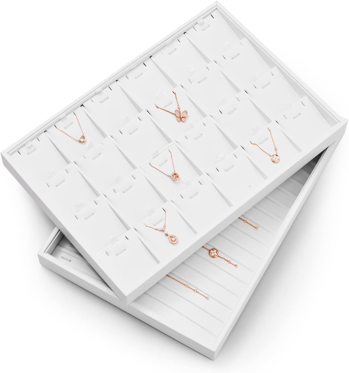 White PU Leather Jewelry Display Tray 24 Grids Pendant Earrings Necklace Organizer Display Showcase Jewelry Storage Tray
