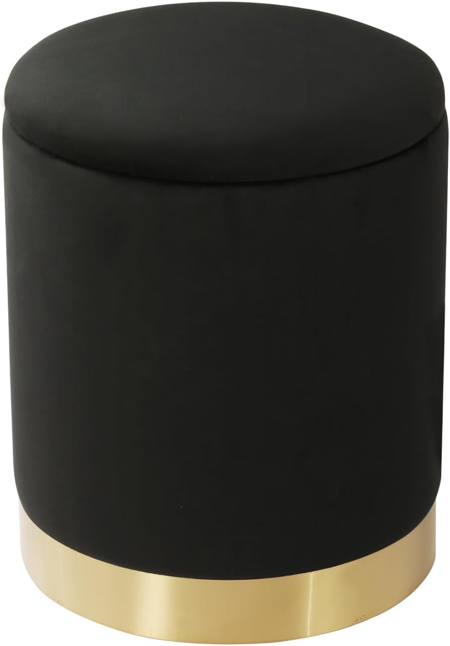 Joveco Round Velvet Storage Ottoman with Reversible Lid Tray & Gold Metal...