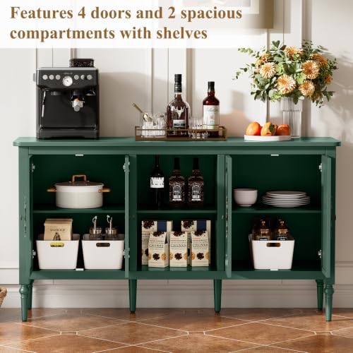 59" Vintage Sideboard Buffet Cabinet with Adjustable Shelves, Green
