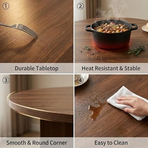 HIPIHOM Modern Round Dining Table Set for 4, 39.4" Walnut Kitchen Table ...