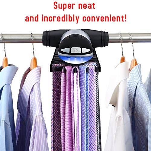 Motorized Tie Rack Closet Organizer with LED Lights Includes J Hooks for Wired Shelving Stores Up to 72 Ties & 8 Belts Operates with Batteries