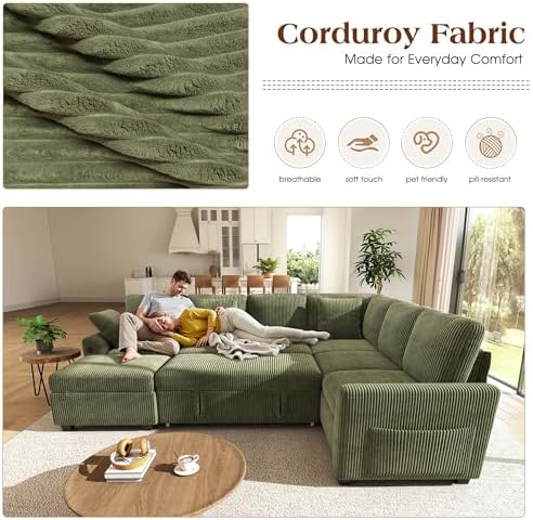 Ihanherry 7-Seater Large Sectional Sofa Bed with Storage Ottoman & Lovesc...
