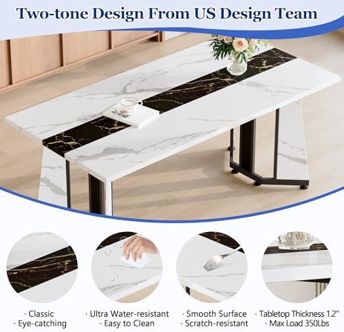 Dining Table Set for 6,White Marble 71'' Dining Room Table with Spaci...