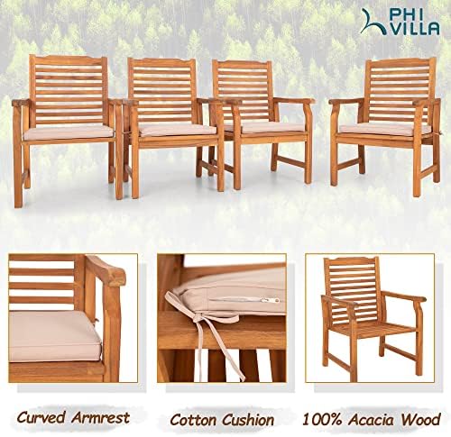 PHI VILLA 9pc Outdoor Dining Set, Expandable Wood Table & Chairs for 8