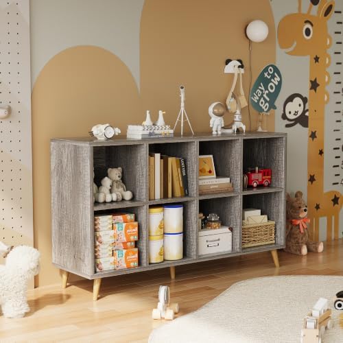 COTUBLR 8-Cube Bookshelf, 47" Wood Bookcase with Legs, 2 Tier Morden Boo...