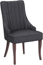 mikibama Linen Dining Chairs Set of 2 Channel Tufted Kitchen Dinner Chair Comfy Fabric Upholstered Accent Chair for Dining Room with Solid Wood Legs (Grey)
