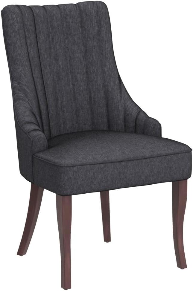 mikibama Linen Dining Chairs Set of 2 Channel Tufted Kitchen Dinner Chair Comfy Fabric Upholstered Accent Chair for Dining Room with Solid Wood Legs (Grey)