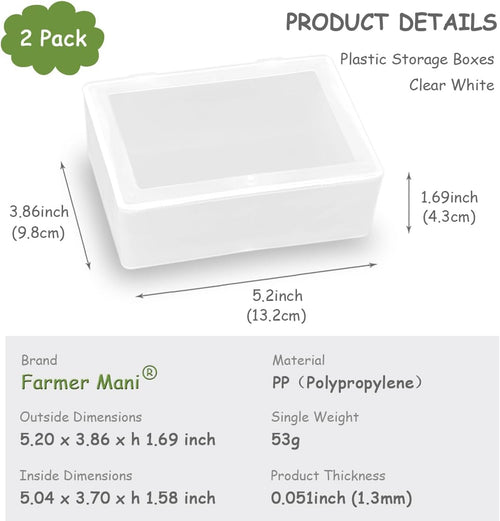 2 Pieces Rectangle Small Plastic Box Containers (5.2 x 3.86 x 1.69 inches) with Double Buckle for Collecting Small Items, Beads, Game Pieces, Business Cards, Crafts Accessories