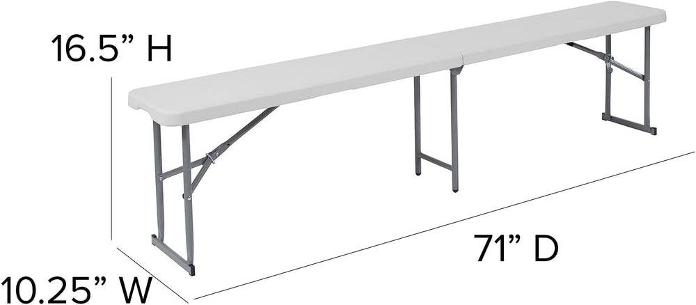 Flash Furniture Plastic Bi-Fold Bench with Carrying Handle, Granite White | 7...
