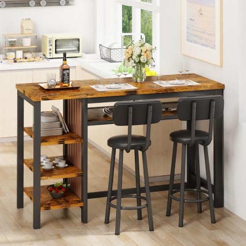 DKLGG 3-Piece Bar Table and Chairs Set, Counter Height Dining Table Set with ...