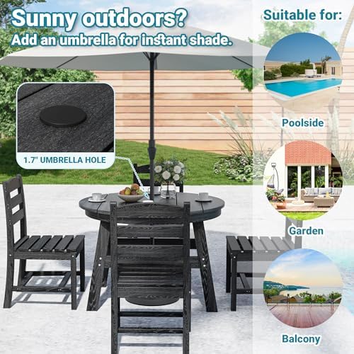 Patio Dining Set, 5-Piece HDPE Outdoor Dining Set for 4, Black