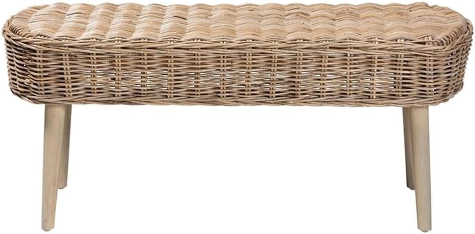 bali & pari Raisa Natural Kubu Rattan and Gray Acacia Wood Accent Bench