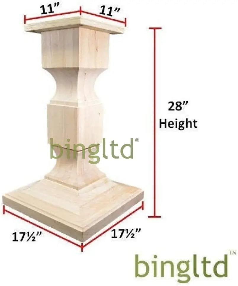 BingLTD - 28" Tall Unfinished Chelsea Square Pedestal Table Base (WH-Che...