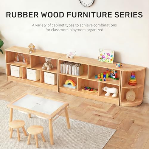 WINGYZ Rubber Wood Montessori Bookshelf, 5-Section Wooden Storage Cabinet