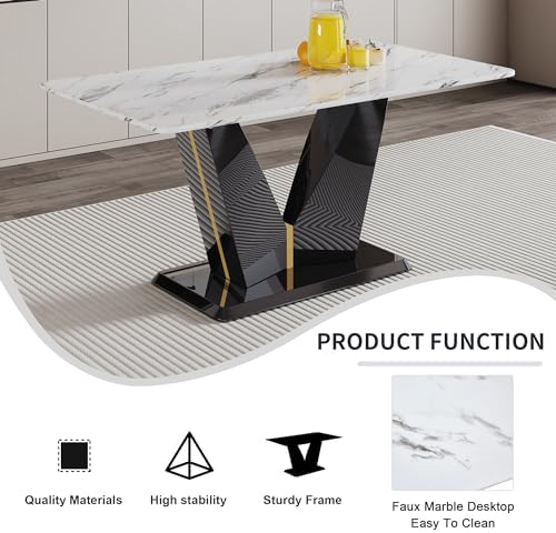 Modern Dining Table Set for 4 White Marble Dining Table with MDF Base 4 Uphol...