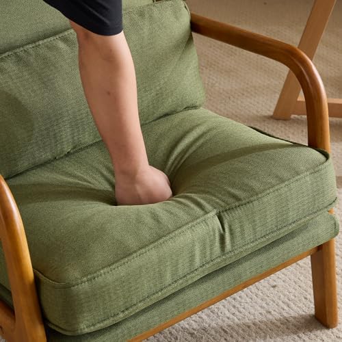 Bonnlo Dark Green Linen Accent Chairs Set of 2,Upholstered Mid Century Modern...