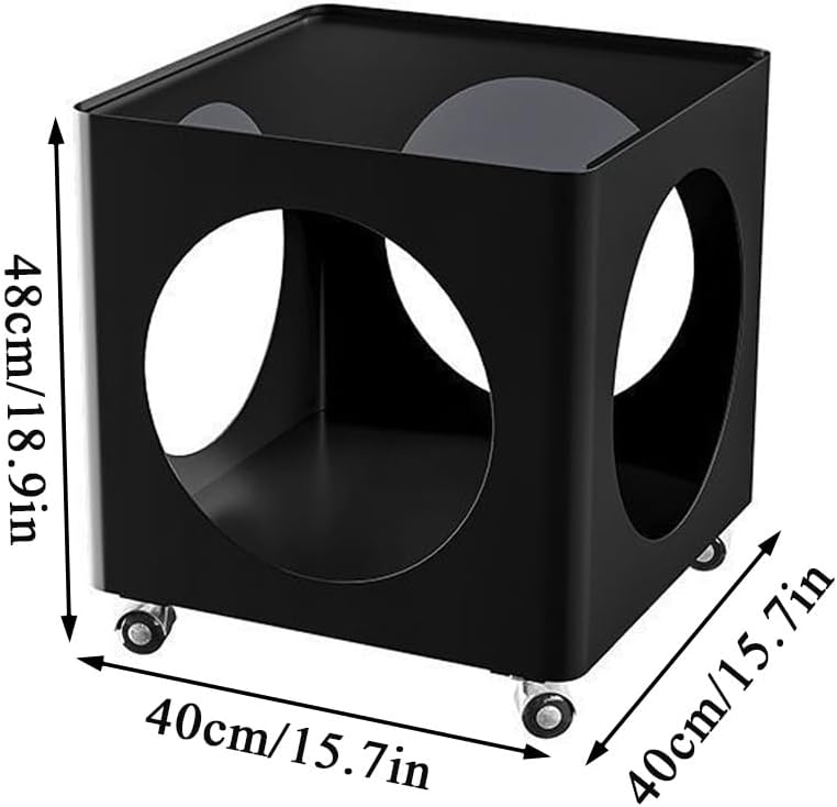 Rolling Side Table with Storage, Metal Frame Square Coffee Table, Mobile Nigh...