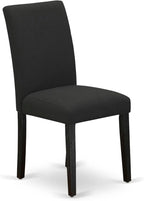 East West Furniture AMAB3-ABK-24 3 Piece Modern Dining Table Set Contains a Round Kitchen Table with Pedestal and 2 Black Color Linen Fabric Upholstered Chairs, 36x36 Inch, Wirebrushed Black