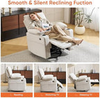 270° Swivel Rocker Recliner with Adjustable Armrests,Oversized Power Nursery Recliner with USB Port,Rocking Chair Nursery with One-Touch Reset,Double Cup Holder,Faux Leather,Beige