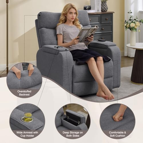 Power Swivel Rocker Recliner with Massage&Heat,Swivel Glider Recliner Chair | Nursery Rocking Recliner with Type-C Port&Timing,Power Swivel Reclining Glider Chair with Dual Storage Arms&Cup Holder Grey