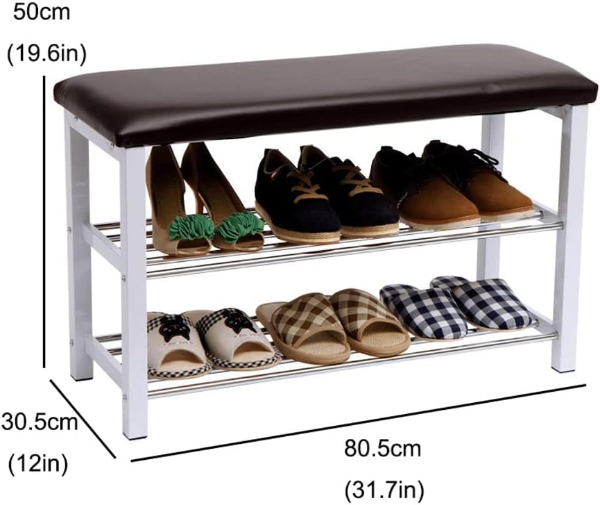 Foot Stool Shoe Rack Bench with Leather Pad 2-Layer Storage Porch Shoe Rack F...