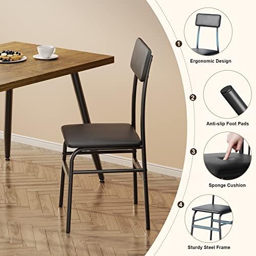 Gizoon 5 Piece Dining Table Set for 4, Modern Metal & Wood Kitchen Dinner...