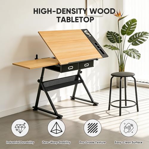 Magshion Drafting Table for Adults w/Stool, Natural