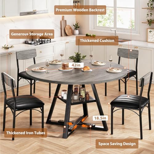Dining Table Set for 4,Kitchen Table and Chairs for 4, Round Dining Room Tabl...