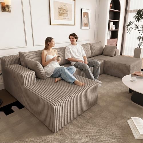 124" U-Shape Cloud Couch, Modern Modular Sectional U-Shape Sofa, Corduro...