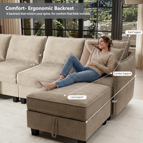 Ihanherry 112" Modular Sectional U-Shaped Sofa, Modern 6-Seat Cloud Couc...