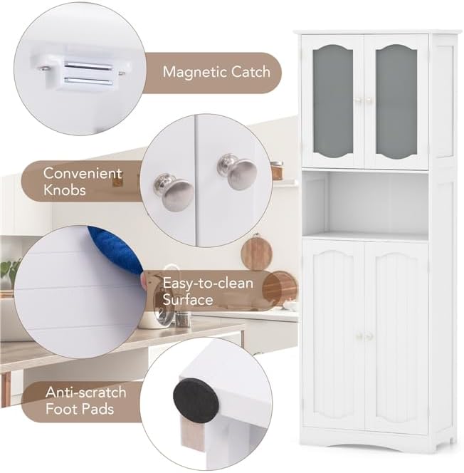 NAFORT Tall Storage Cabinet, Freestanding Cupboard with Adjustable Shelves, F...