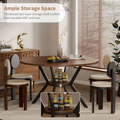 42" Round Dining Table for 4, Farmhouse Kitchen Table with Storage, Spac...