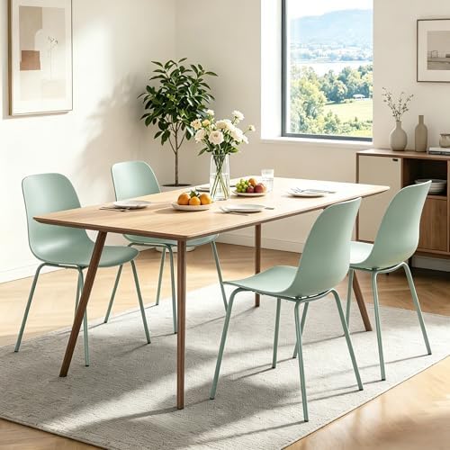 LSSPAID Mint Green Dining Chairs Set of 4, Modern Waterproof Plastic Kitchen ...