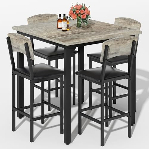 AWQM 5-Piece Dining Table Set, Kitchen Table Set for 4 (Gray)