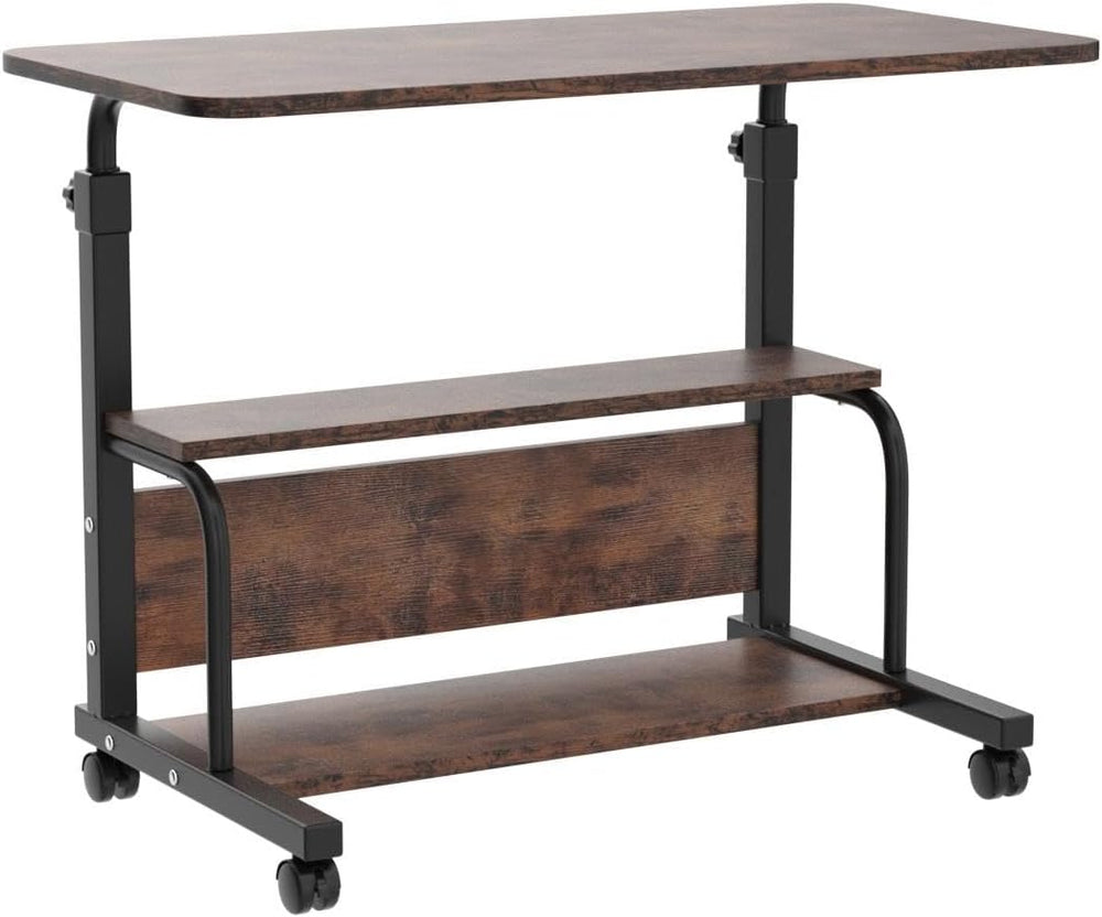 QZMDSM Portable Rolling Desk on Wheels Adjustable Height Desks for Small Spac...