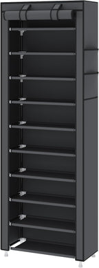 UDEAR 10-Tier Free Standing Shoe Rack Sturdy Shoe Rack Organizer for Closet Entryway Stackable Shoe Shelf with Dustproof Cover,Grey