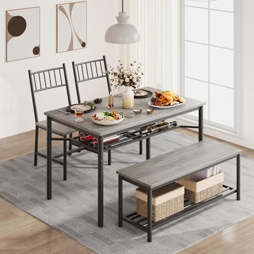 Garvee Dining Table Set for 4 with Bench and Chairs, 4-Piece Kitchen Table Se...