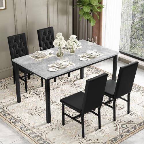 Hooseng Dining Table Set for 4, Faux Marble Small Kitchen Table Chairs Set of...