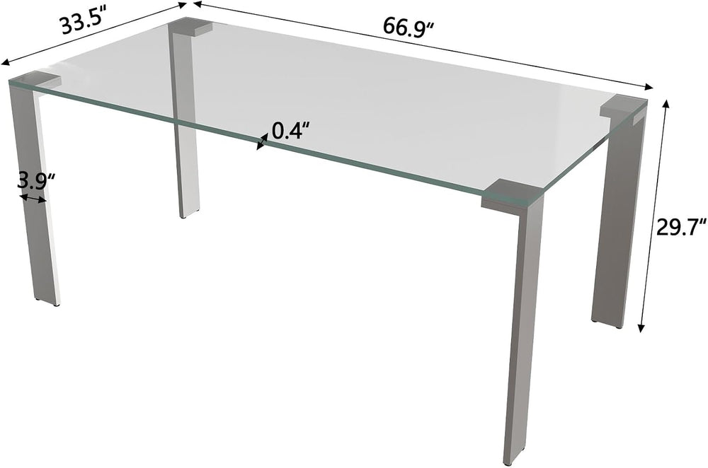 66.9" Modern Tempered Clear Glass Dining Table for 6–8 People, Rectangul...