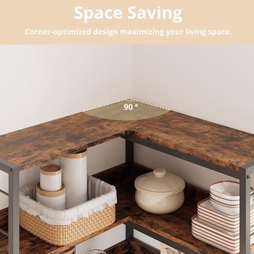 IRONCK Corner Bookshelf, 78 in L-Shaped Bookcase with Doors & Shelves